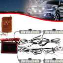 KaiDengZhe 4x4 LED 4 in 1 Surface Mount Grill Light DC12V Remote Emergency Flashing Beacon Lamp Ambulance Police Light Strobe Warning External Light For Truck Trailer Caravan Van (White)