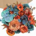 Fall Orange Artificial Flowers Roses Fake Flowers with Stems Blue Orange Artificial Flowers for DIY Bridal Bouquets Faux Flowers Centerpieces for Table Home Decor