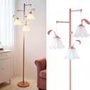 ZidDolk Pink Flower Floor Lamp, Cute Standing Lamp with Glass Shade, Kids Floral Tall Lamp with Foot Switch, 3 Light Lotus Floor Lamp for Living Room, Elegant Corner Lamp for Girls Bedroom Reading