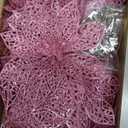 WILLBOND 36 Pieces Christmas Poinsettia Flowers Artificial Ornaments Glitter Christmas Decorations Tree Wedding New Year(Pink)