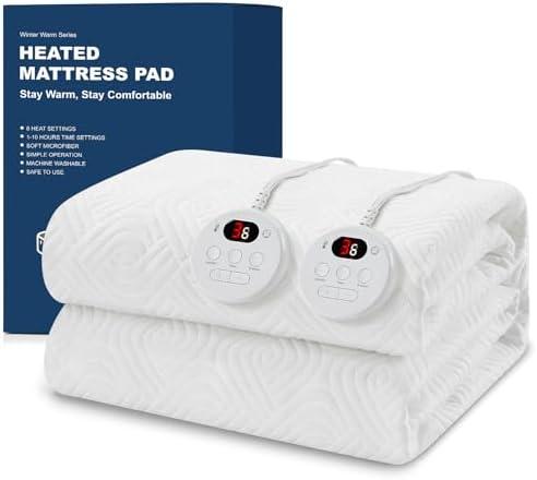 Easthome Heated Mattress Pad Queen Size - Embossed Electric Mattress Pad Cover Dual Control - 1-10 Hours Auto Shut Off with Deep Pocket White