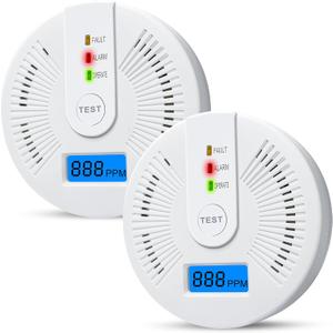 Carbon Monoxide Detectors,CO Detectors Battery Powered,2 Pack Carbon Monoxide CO Alarms with Light&Digital Display for Home,Bedroom,Kitchen,Office