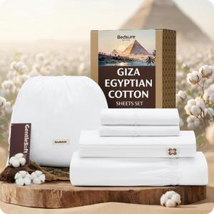 Bedsure PureWoven 100% Giza Egyptian Cotton Queen Sheet, CEA & BV Certified
18" Deep Pocket Sateen Sheets with Corner Straps, Durable & All-Season Breathable, Hotel Luxury, Oeko-Tex, Giftable, White
