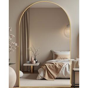 81"x41" Arched Full Length Mirror - Extra Large Floor Standing/Wall Mounted Mirror with Stand, Shatter-Resistant Gold Aluminum Frame for Bedroom, Living Room & Dressing Area