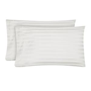 Hotel Style 600 Thread Count White Damask Stripe Egyptian Cotton Adult Pillow Cases, Queen (2 Count) 20"x 36''