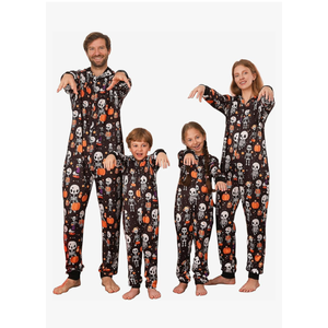 VNVNE Matching Halloween Onesie Pajamas, Pumpkin Skeleton Holiday One Piece Adults Pjs Sleepwear Loungewear for Family/Couples/Women/Men(Men,XXL,Black Ghost)