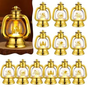 ROCEEI 12 Pcs Ramadan Eid Lantern Mini Gold Lanterns Decorative with LED Candles Small Eid Mubarak Decor Vintage Hanging Lantern Lights for Home Table Centerpiece Party Gift