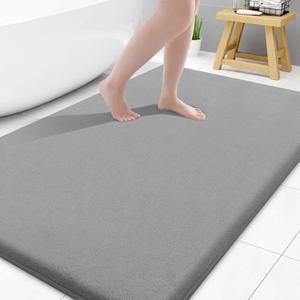 Smiry Memory Foam Bath Mat 47x32, Extra Soft and Absorbent Bathroom Mats, Non Slip Washable Carpet for Floor, Shower and Tub, Grey