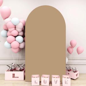 Brown Arch Cover 6.6ft Round Top Chiara Backdrop Stand Covers Khaki Arches Fabric Spandex Arched Back Drop Double Sided Wedding Arch-Cover for Birthday Bridal Shower Ceremony Party Decor