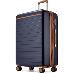 Kono 28 Inch Large Suitcase, Expandable for Long Trips, Impact-Resistant ABS+PC & Silent Wheels, Navy, Checked-large 28-Inch