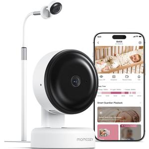 Momcozy Smart Baby Monitor, 2K HD Contact-Free Baby Camera, Table & Floor Stand, AI-Powered Notifications for Cry & Sound & Motion, Sleep Activity Log, 2-Way Audio, Night Vision, 2.4/5GHz WiFi, BM08