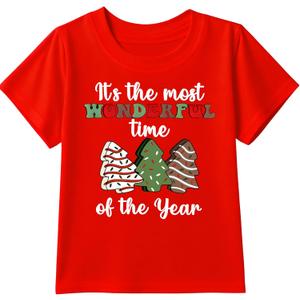 Boys Girls Christmas Shirt Kids Christmas Tree T-Shirts Funny Toddler Xmas Holiday Short Sleeve Tees 2025 (3-10 Years) (Red)