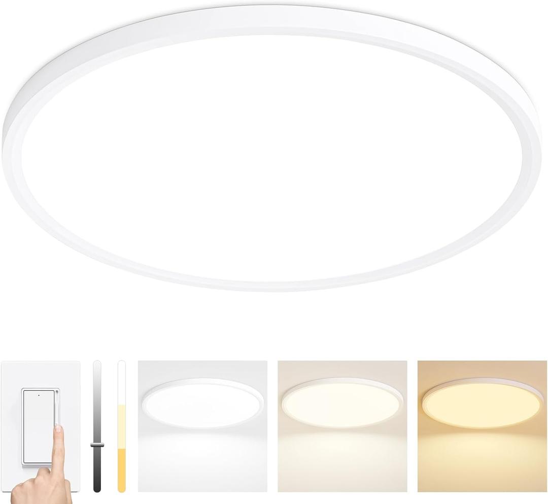 24 Inch LED Flush Mount Ceiling Light Fixture, 48W 4800LM, Dimmable & CCT 3000K/4500K/6000K, Ultra-Thin Modern Low Profile, White Round Flat Ceiling Light for Living Room, Bedroom, Kitchen