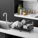 Kitsure Large Dish Drying Rack - Extendable Dish Rack, Multifunctional Dish Rack for Kitchen Counter, Anti-Rust Dish Drainers with Cutlery & Cup Holders 19.2"-26.7" L x 12.9" W, Black