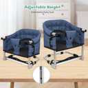Booster Seat for Dining Table, 3-in-1 Portable Toddler Booster Chair with Safety Buckle, Height Adjustable & Foldable Baby Feeding Seat, Travel High Chair with Storage Pocket - Navy Blue