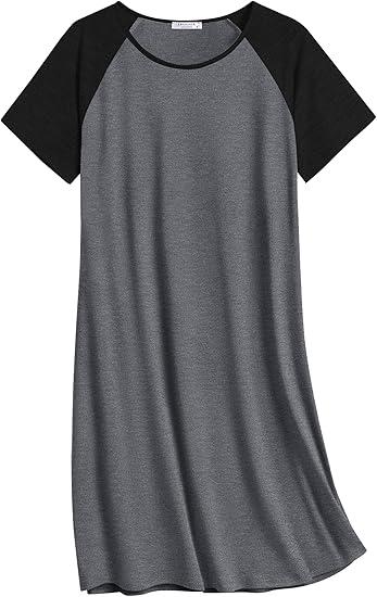 Ekouaer Nightgowns for Women Cotton Sleep Shirts Short Sleeve Nightshirt Crew Neck Night Gown Comfy Sleepwear Nightdress, 4xl, Dark Grey 