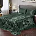 Vonty Satin Sheets Queen Silky Soft Satin Bed Sheets Forest Green Sheet Set, 1 Deep Pocket Fitted Sheet + 1 Flat Sheet + 2 Pillowcases
