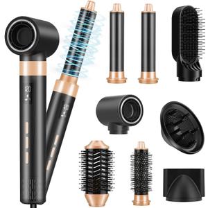 JAMIEWIN 8 in 1 Hair Dryer Brush Set, Detachable Hot Air Wrap Hair Styler with 110,000 RPM High-Speed, Fast Drying - NO Heat Damage Blow Dryer Brush for Curling, Volumizing, and Straightening