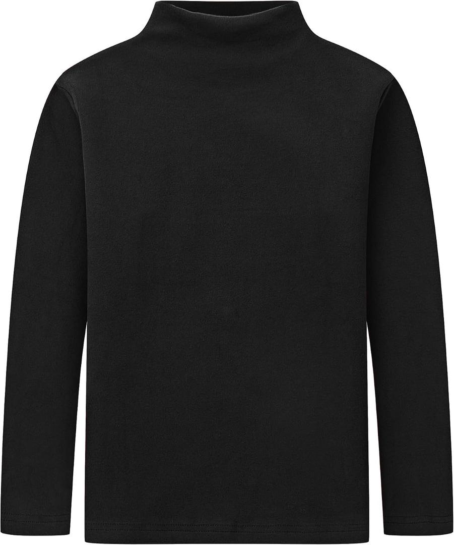 CUNYI Mock Neck Shirts for Kids Girls Boys Thermal Undershirt Long Sleeve Tops Unisex Tees, Black, Size 130