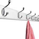Wooden Wall Mounted Coat Rack 35 Inch, White with 7 Silver Hooks for Entryway, Hallway, Bedroom