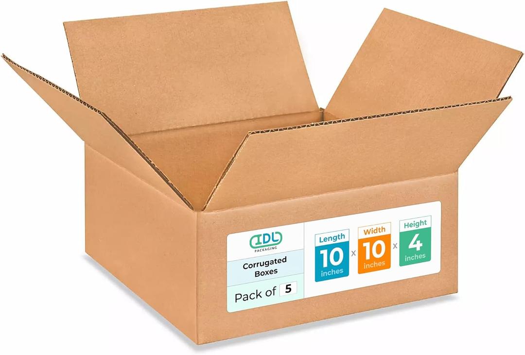 Medium Moving & Shipping Boxes 10 x 10 x 4 inches (5-Pack) - Extra Strength 200 lb vs Regular - Corrugated Cardboard Boxes for USPS/FEDEX - Medium Box - Corrugated Cardboard Box by IDL Packaging (10 x 10 x 4" (Medium Boxes))