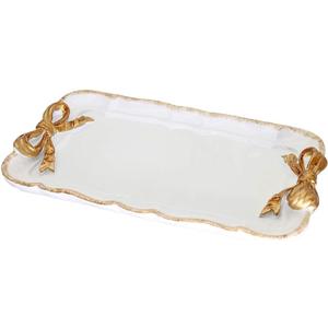 Vintage Decorative Tray Jewelry Tray Towel Tray Storage Tray Rings Necklace Bracelets Earrings Trays Cosmetics Jewelry Organizer Retro Design Bow Decor Resin Plate Coquette Room Decor (White)