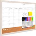 Monthly Whiteboard Calendar & Corkboard for Wall, Magnetic 17"x13" Dry Erase Board with White Wood Framed, 2in1 White Board Cork Board Combo, Calendar Bulletin Board for Kitchen Planner Memo Office