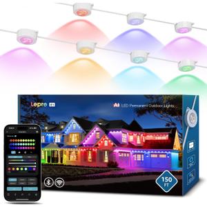 Lepro E1 AI Permanent Outdoor Lights APP Control, 150ft 90 LED Smart RGB+IC+Warm/Cool White House Eave Lights for Halloween Christmas, Alexa Google Enabled 2.4 GHz WiFi/Bluetooth, NO Remote Controller