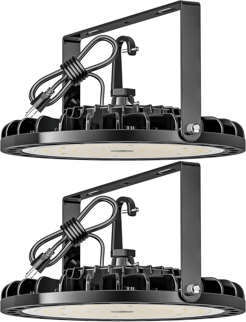 200W UFO LED High Bay Light 2PCS, 28000 LM with US Plug 5ft Cable, 5000K, Commercial Warehouse Shop Factory Barn Garage Area Lighting Fixture, Non-Dim