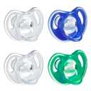 Tommee Tippee Ultra-Light Silicone Pacifier, 18-36 Months, Symmetrical One-Piece Design, BPA-Free Silicone Binkies, Clear/Blue/Green, Pack of 4