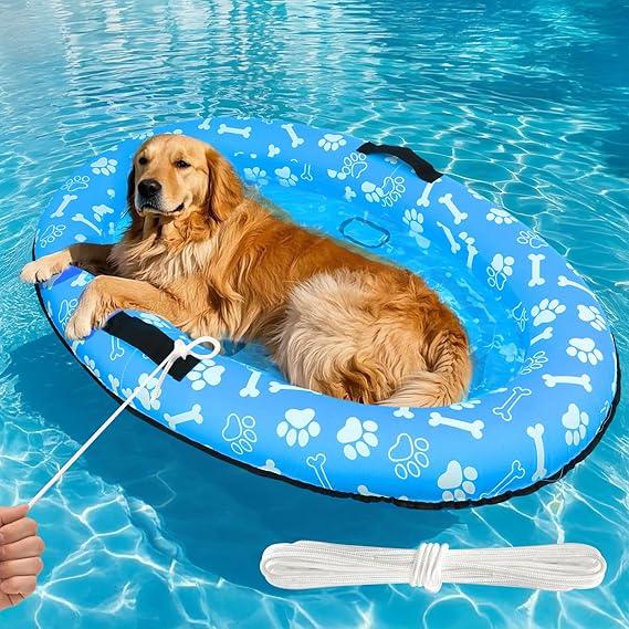 Pasara Large Dog Pool Float - 59"X39" Dog Pool Float for Large Dogs, Puncture Proof pet Floats Holds Up to 110 Lbs, (Blue)