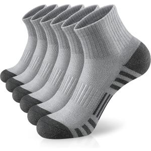 Airacker Athletic Quarter Socks with Cushion Running Ankle Socks for Men Women 6 Pairs (Gray)