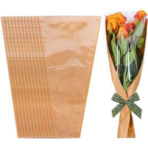 Whaline 50Pcs Flower Wrapping Bags Mother's Day Kraft Paper Floral Packing Sleeves Bouquet Bags Clear Flower Wrapping Sleeves for Graduation Wedding Birthday Valentine's Day Gift, 9.8x3.9x17.9 Inch