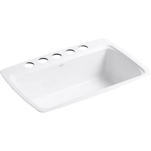 KOHLER K-5864-5U-0 Cape Dory 33" Undermount Single Bowl Kitchen Sink, White, 9" Depth, Five oversized faucet holes