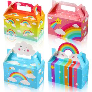 Nezyo 24 Pack Rainbow Party Favor Boxes Cloud Treat Rainbow Party Decorations Favors Kraft Paper Goodie Boxes with Handles Candy Goodies Gift for Kids Birthday Baby Shower Supplies