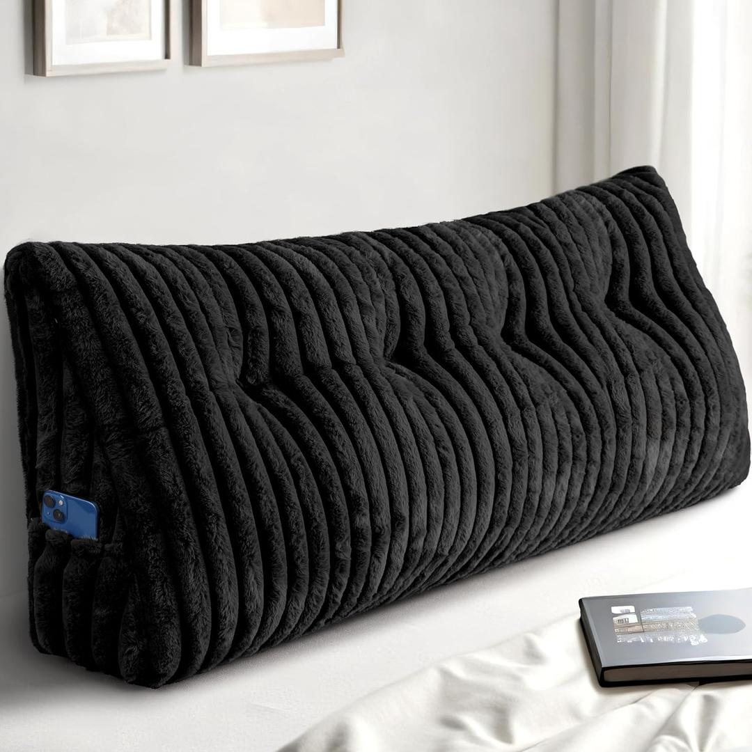 Headboard Pillow Full, Triangular Wedge Pillow Headboard Full, Cushion Headboards Reading Pillows, Backrest Pillows for Sitting in Bed or Working with Removable Cover, Black