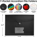 5 Pack 7 Pocket Accordian File Organizer, Expanding File Folder with Labels, Plastic Expandable File Folder for Documents Letter Size A4 Papers, Ideal for Home, Office Supplies, College Essentials