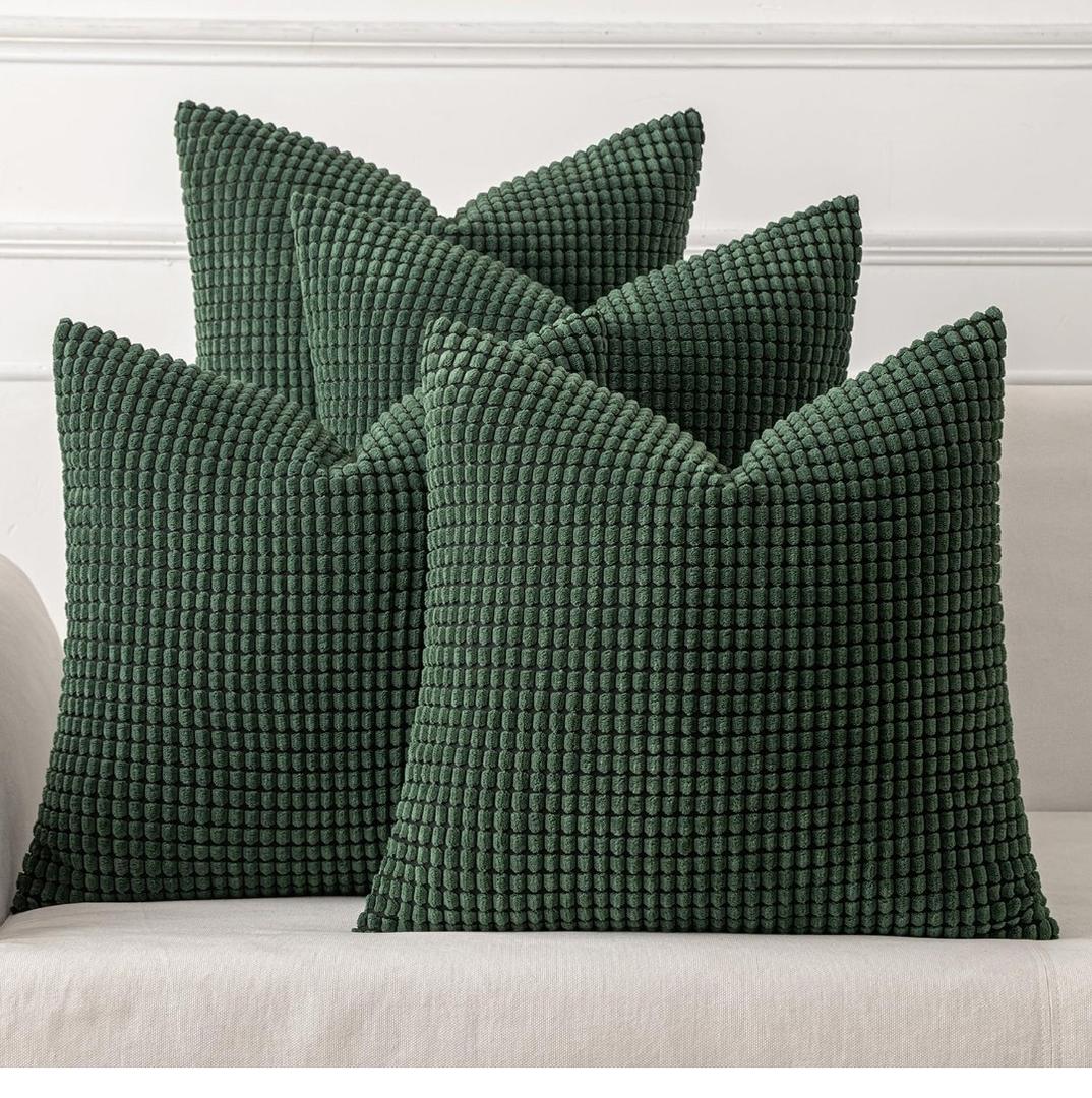 MIULEE Boho Farmhouse Throw Pillow Covers 18x18 Inch Set of 4 Soft Neutral Covers Christmas Dark Green Corduroy Couch Pillowcases Home Decor for Sofa Living Room Bed