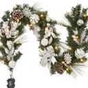 Adeeing Christmas Garland with Lights, 6 ft Pre-lit Silver White Christmas Garland with Ball Ornaments Pine Cones Berries Battery Operated Lights for Indoor Outdoor Fireplace Staircase Decoration