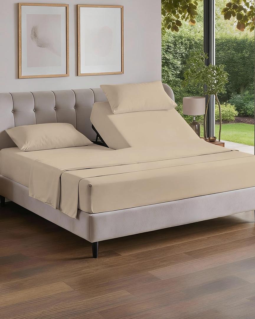 Flex Top Split Head King 4 Piece Sheet Set - Comfy Breathable & Cooling Bed Sheets Set - Hotel Luxury Bedding for Women, Men, Kids, Teens, Boys & Girls - Deep Pockets, Ultra-Soft - Oeko-Tex - Wheat