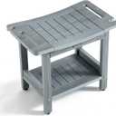 HDPS Shower Bench for Inside Shower, Gray Waterproof Shower Stool for Shaving Legs, Poly Lumber Shower Chair Seat with Handles & Shower Head Holder, Bathroom Shower Foot Rest Stool with Storage Shelf