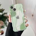 DEFBSC for iPhone 13 Case, Cute Clear Wavy Art Design Aesthetic Pattern Phone Case for Women Girls, Wave Frame Durable Protective Cover Full Camera Protection Bumper for iPhone 13, Green