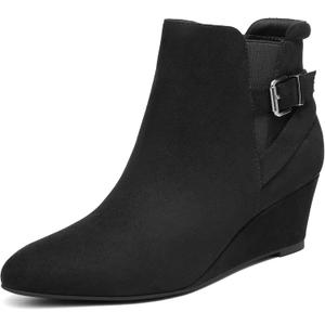 DREAM PAIRS Women's Wedge Ankle Boots Fall Low Heel Short Booties Shoes (8.5, Black)