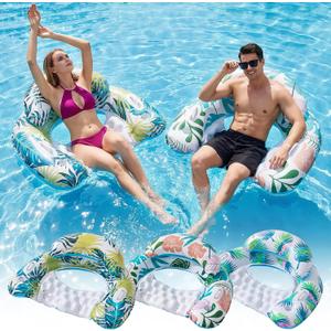 3 Pack Pool Floats Adult, OKSUWATER Pool Floaties with Two Cup Holders & Handles, Inflatable Pool Floats Chairs, Lake Floats Applies to Swimming Pool Party Summer Lake Water Fun