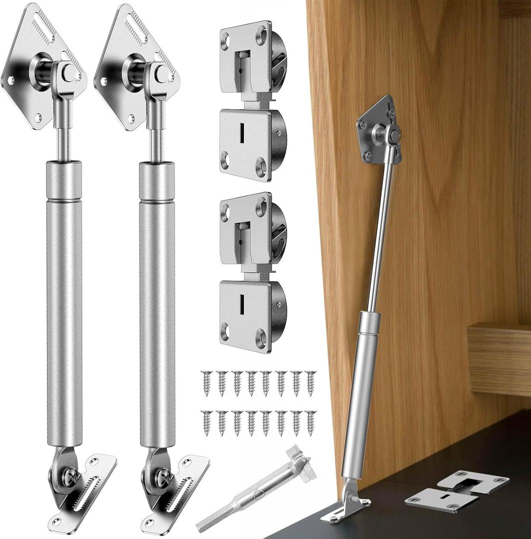Drop Down Gas Struts,with 90 Degree Page Turning axis,Gas Spring Hinge,for Cabinet and Desk Downward Flap Slowly Down,Only Open Down The Door (2, Silver)