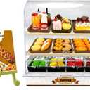 86 Pieces Miniature Bakery Case Cake Stand Display Cabinet with Food Set Mini Plastic Counter Dessert Donuts for 1:12 Doll House Store Scene Decoration Gift Dollhouse Bread Shop Model Playhouse