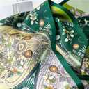 MEISEE 100% Mulberry Silk Scarf for Women 59*6.3 Long Headscarf Neck Scarf Hair Wraps and Shawls with Gift Packed (Green Flowers)