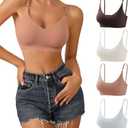 DEANGELMON V Neck Bra Padded Seamless Adjustable Straps Bralettes Everyday Basic Sleeping Bras Multiple Pack, S