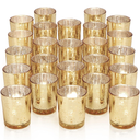 Gold Tea Lights Candles Holders for Wedding Centerpieces, Votive Candle Holders for Party Home Wedding Shower Decorations, Table - Mercury Glass Votives, 12Pcs