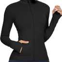 QUEENIEKE Womens Running Jackets Athletic Workout Scrub Jacket Track Full Zip Up Gym for Women Yoga Top (Medium, #1-black)